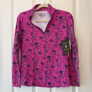 IBKUL Pink and Navy UPF 50 Floral Long Sleeve Top size S